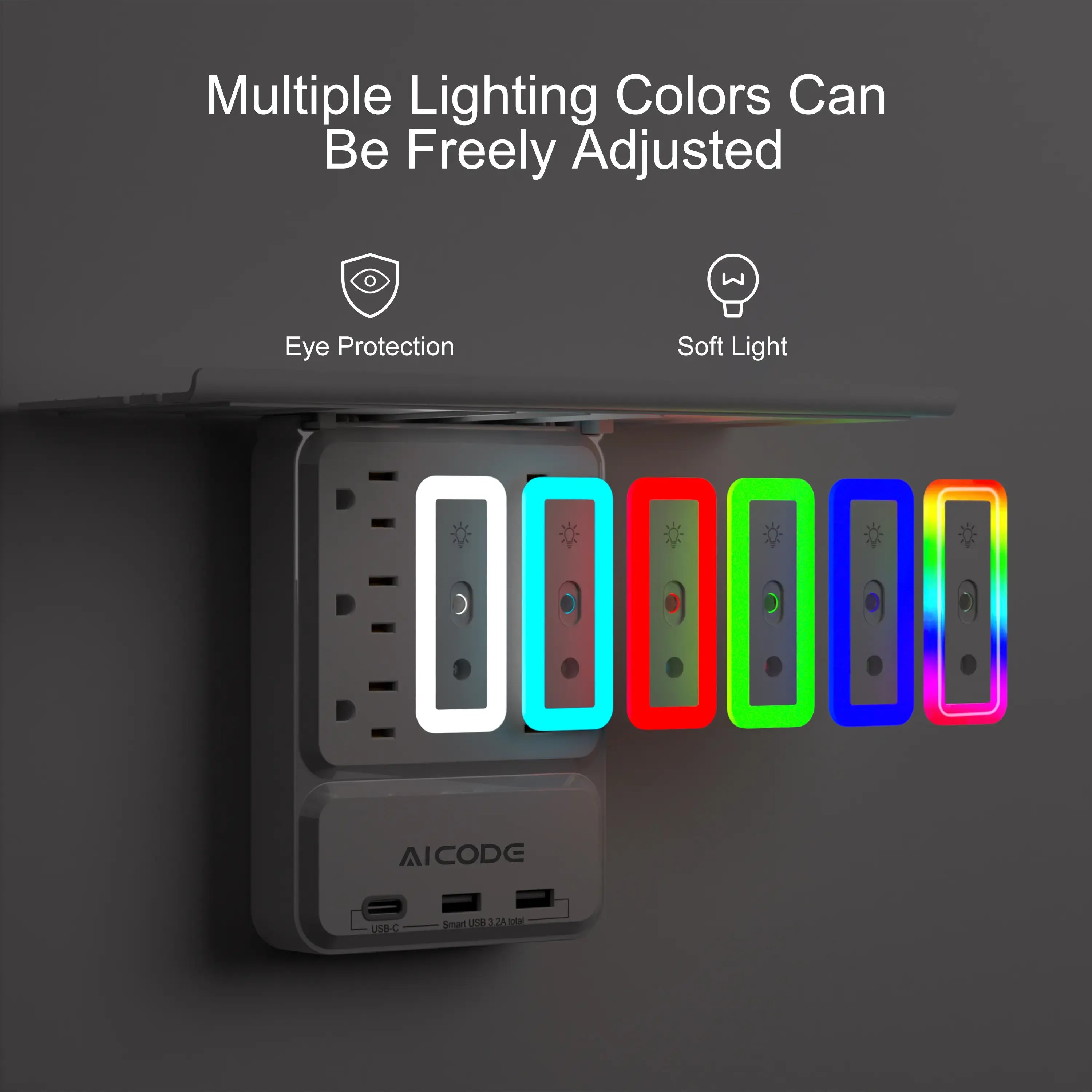 Surge Protector with Nightlight, Wall Outlet Extender - 6 Outlets & 3 USB Ports (1 USB-C) | Socket Shelf with Storage - Home/Dorm/Office Plug Expander Charger with Organizer Shelf