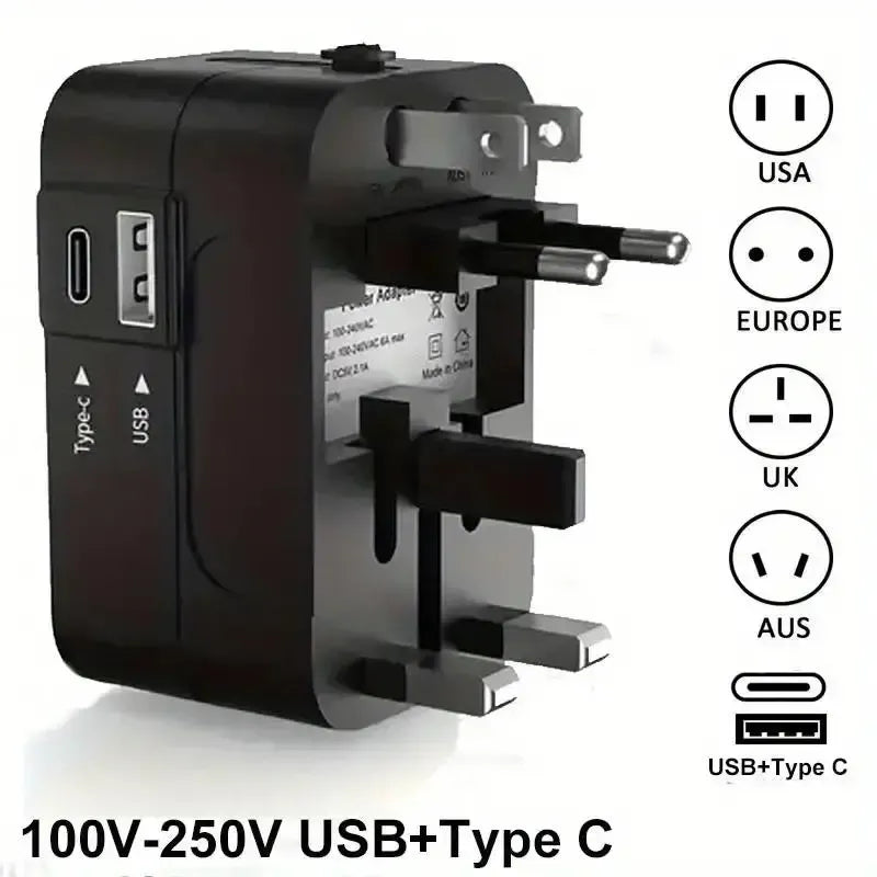 Universal Travel Plug Adapter, Worldwide Travel Wall Charger with 2 USB Ports, Multifunctional Phone Charging Converter for Home, Office & Travel