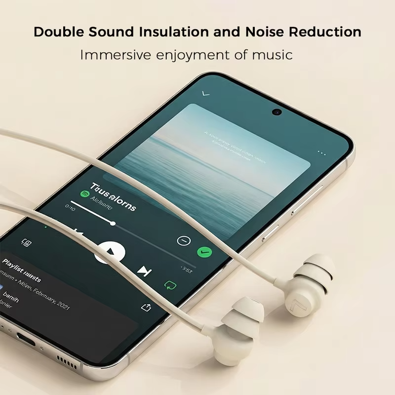 USB Type C Silicone Sleep Wired Earphones In Ear Headphones With Mic In-line Control For iPhone Samsung Noise Reduction Earbuds