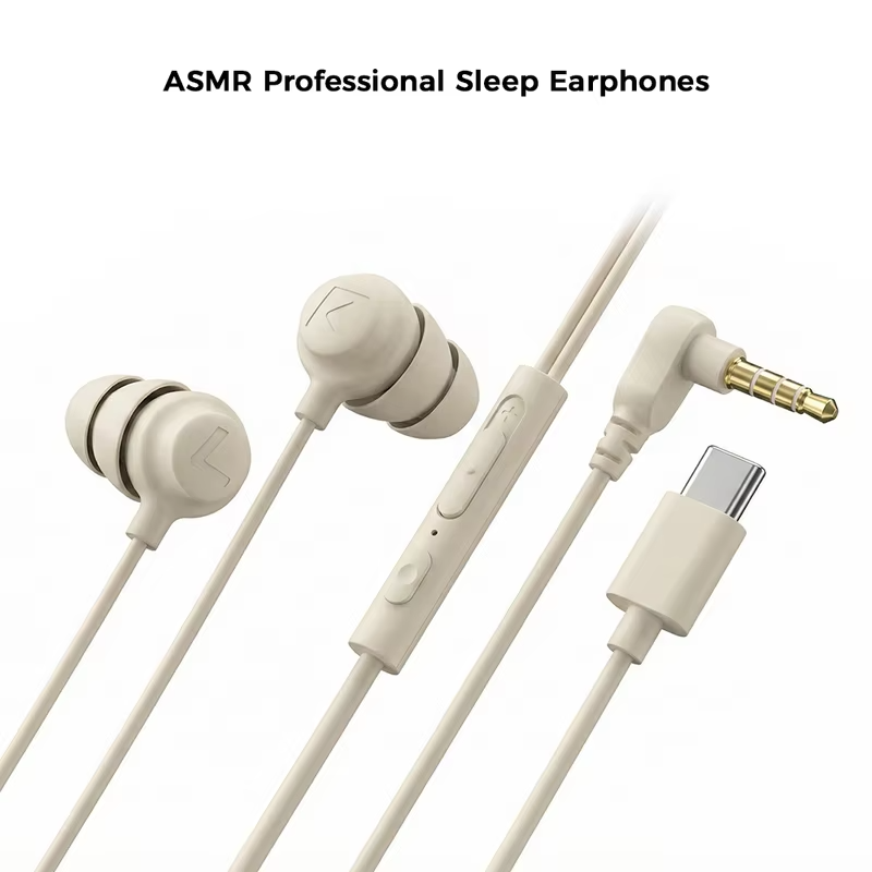 USB Type C Silicone Sleep Wired Earphones In Ear Headphones With Mic In-line Control For iPhone Samsung Noise Reduction Earbuds